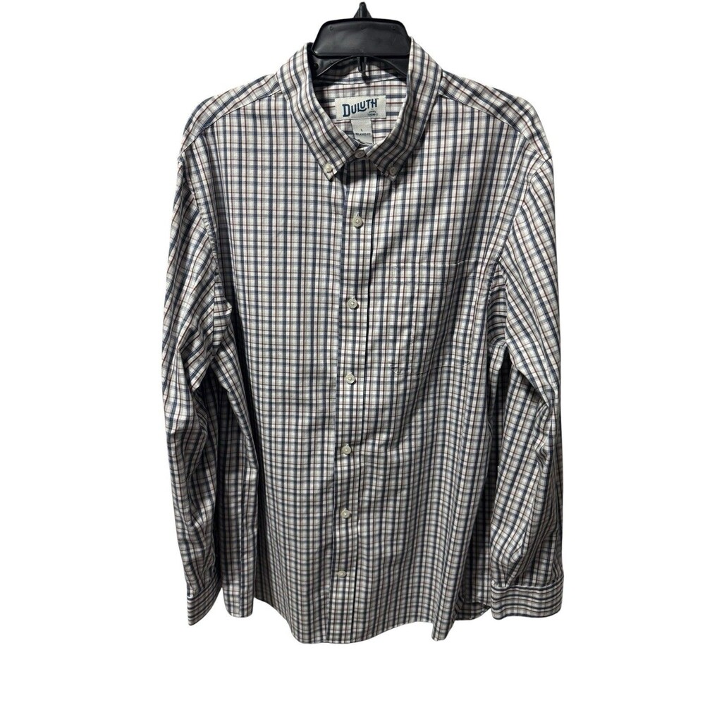 Duluth Relaxed Fit Men’s Button Down Shirt Size L Navy/Gray/Burgundy Stripes